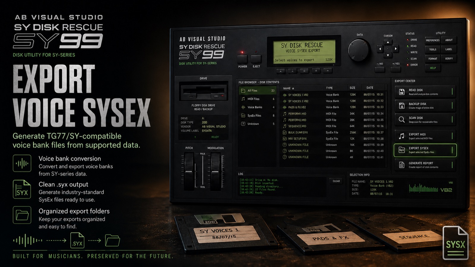 SY Disk Rescue Voice SysEx export workflow artwork